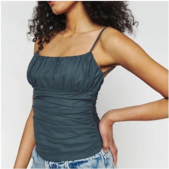Reformation Tiana Ruched  Low Back Top Size 2 - Picture 5 of 13